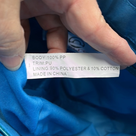 BIG BUDA Turquoise & Tan Geometric Beaded Handle Zip Large Beach/Vacation Tote - Picture 7 of 8